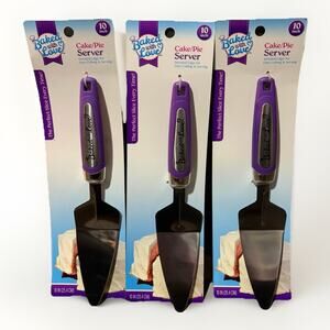 Baked With Love Cake Pie Server 10” Serrated Edge Cutter Purple Handle Lot Of 3